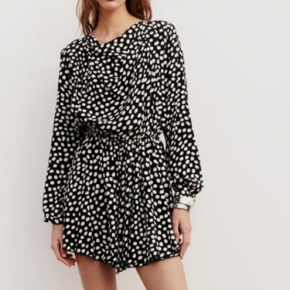 Zara Black and White Ruched Tie Front Midi Dress